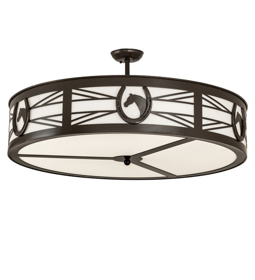 Meyda Lighting Horseshoe 36" 6-Light Timeless Bronze Semi-flush Mount Light With White Statuario Idalight Shade