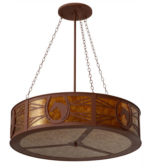 Meyda Lighting Horseshoe 42" 6-Light Rust Inverted Pendant Light With Amber Mica Shade Glass