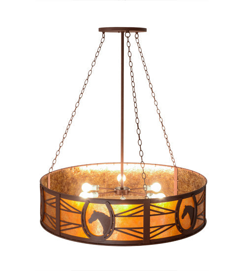 Meyda Lighting Horseshoe 42" 6-Light Rust Inverted Pendant Light With Amber Mica Shade Glass