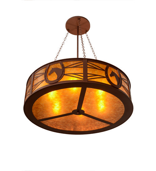 Meyda Lighting Horseshoe 42" 6-Light Rust Inverted Pendant Light With Amber Mica Shade Glass