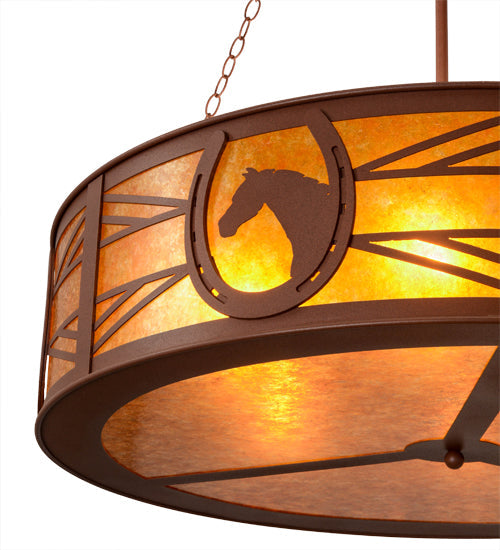 Meyda Lighting Horseshoe 42" 6-Light Rust Inverted Pendant Light With Amber Mica Shade Glass