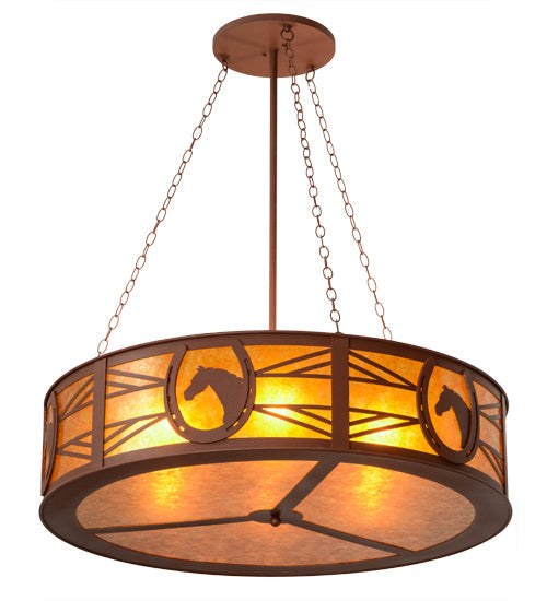 Meyda Lighting Horseshoe 42" 6-Light Rust Inverted Pendant Light With Amber Mica Shade Glass