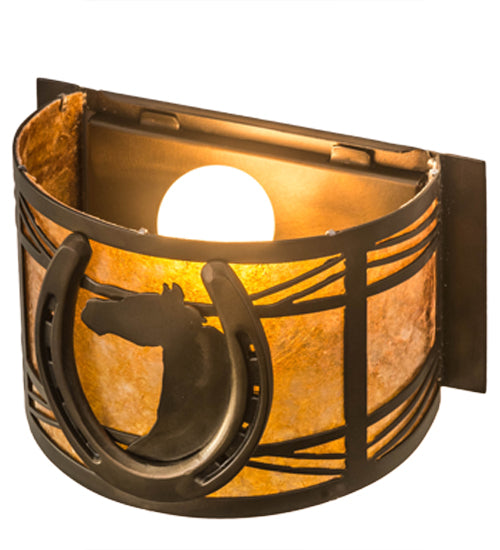 Meyda Lighting Horseshoe 8" Antique Copper Wall Sconce With Amber Mica Shade Glass