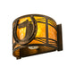 Meyda Lighting Horseshoe 8" Antique Copper Wall Sconce With Amber Mica Shade Glass