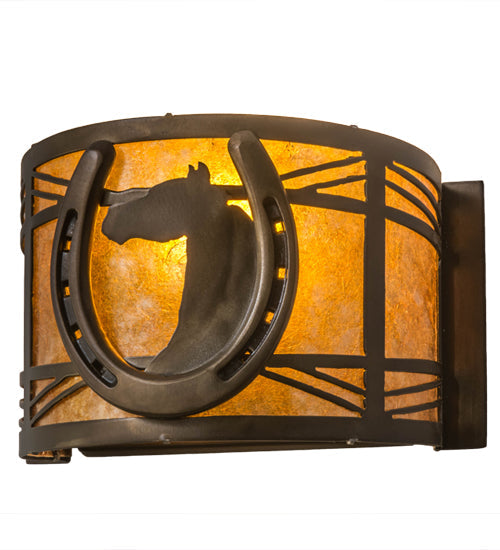 Meyda Lighting Horseshoe 8" Antique Copper Wall Sconce With Amber Mica Shade Glass