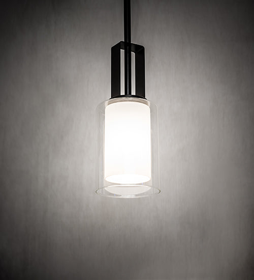 Meyda Lighting Horton 4" Solar Black Mini Pendant Light With Clear & White Shade Glass