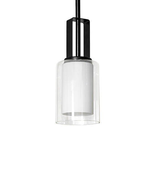 Meyda Lighting Horton 4" Solar Black Mini Pendant Light With Clear & White Shade Glass