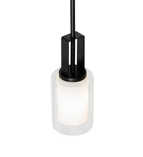 Meyda Lighting Horton 4" Solar Black Mini Pendant Light With Clear & White Shade Glass