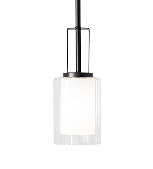Meyda Lighting Horton 4" Solar Black Mini Pendant Light With Clear & White Shade Glass