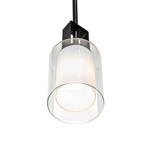 Meyda Lighting Horton 4" Solar Black Mini Pendant Light With Clear & White Shade Glass