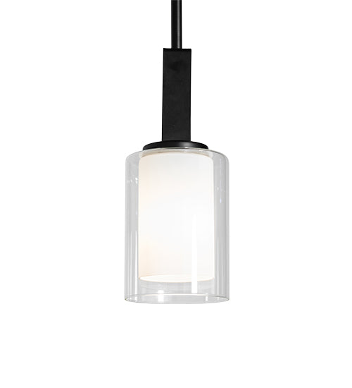 Meyda Lighting Horton 4" Solar Black Mini Pendant Light With Clear & White Shade Glass