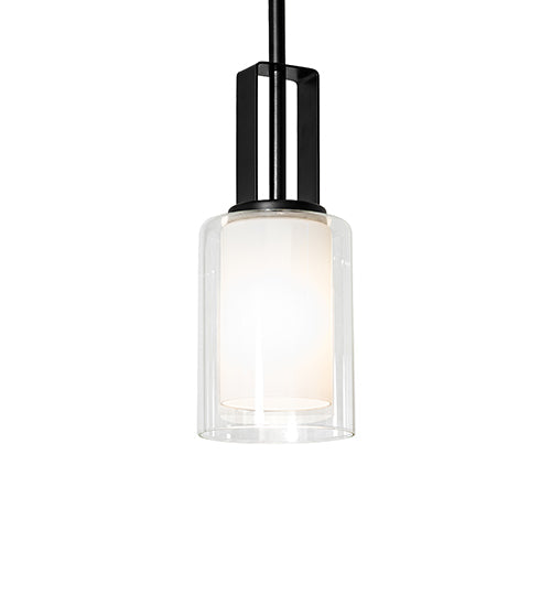 Meyda Lighting Horton 4" Solar Black Mini Pendant Light With Clear & White Shade Glass