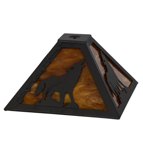 Meyda Lighting Howling Wolf 16" Oil Rubbed Bronze Frame With Honey Art Shade Glass