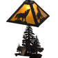 Meyda Lighting Howling Wolf 21" 2-Light Oil Rubbed Bronze Table Lamp With Honey Art Shade Glass and Lighted Base