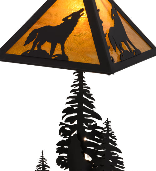 Meyda Lighting Howling Wolf 21" 2-Light Oil Rubbed Bronze Table Lamp With Honey Art Shade Glass and Lighted Base