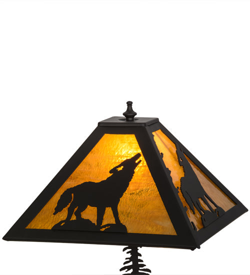Meyda Lighting Howling Wolf 21" 2-Light Oil Rubbed Bronze Table Lamp With Honey Art Shade Glass and Lighted Base