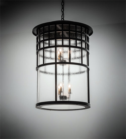 Meyda Lighting Hudson House 24" 6-Light Solar Black Pendant Light With Clear Seeded Shade Glass