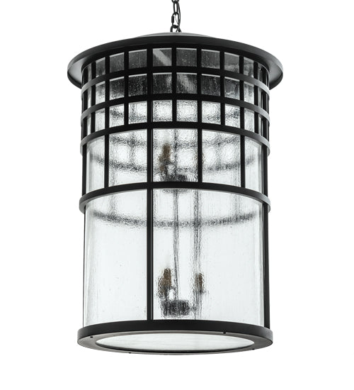 Meyda Lighting Hudson House 24" 6-Light Solar Black Pendant Light With Clear Seeded Shade Glass
