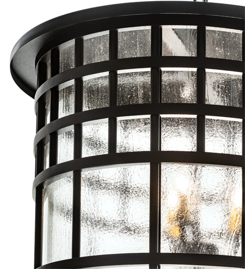Meyda Lighting Hudson House 24" 6-Light Solar Black Pendant Light With Clear Seeded Shade Glass