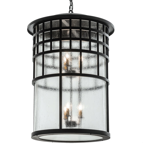 Meyda Lighting Hudson House 24" 6-Light Solar Black Pendant Light With Clear Seeded Shade Glass