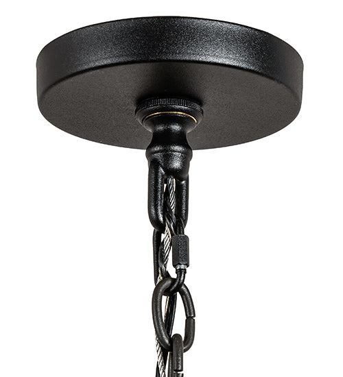 Meyda Lighting Hudson House 24" 6-Light Solar Black Pendant Light With Frosted Seeded Shade Glass