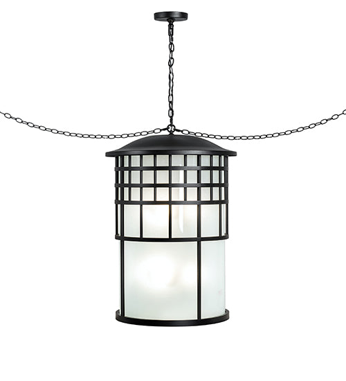 Meyda Lighting Hudson House 24" 6-Light Solar Black Pendant Light With Frosted Seeded Shade Glass