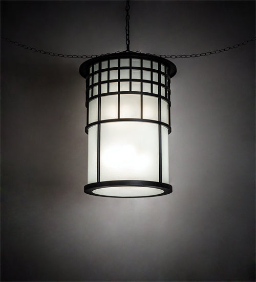 Meyda Lighting Hudson House 24" 6-Light Solar Black Pendant Light With Frosted Seeded Shade Glass