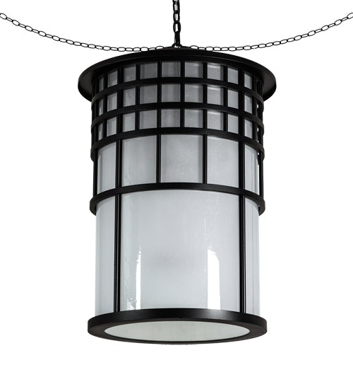 Meyda Lighting Hudson House 24" 6-Light Solar Black Pendant Light With Frosted Seeded Shade Glass