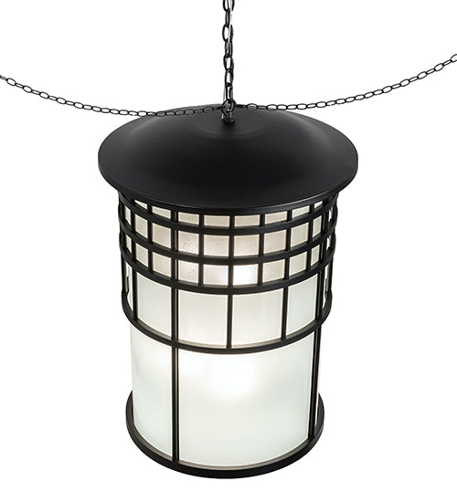 Meyda Lighting Hudson House 24" 6-Light Solar Black Pendant Light With Frosted Seeded Shade Glass