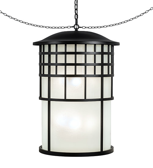 Meyda Lighting Hudson House 24" 6-Light Solar Black Pendant Light With Frosted Seeded Shade Glass