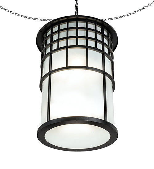 Meyda Lighting Hudson House 24" 6-Light Solar Black Pendant Light With Frosted Seeded Shade Glass