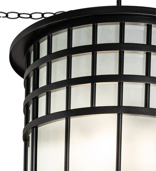 Meyda Lighting Hudson House 24" 6-Light Solar Black Pendant Light With Frosted Seeded Shade Glass
