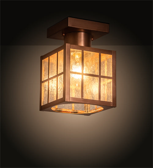 Meyda Lighting Hudson Welcome 9" Natural Copper Welcome Lantern Flush Mount Light With Clear Seeded Shade Glass