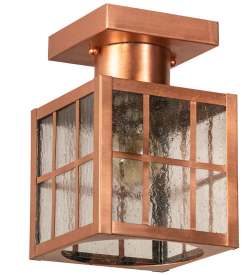 Meyda Lighting Hudson Welcome 9" Natural Copper Welcome Lantern Flush Mount Light With Clear Seeded Shade Glass