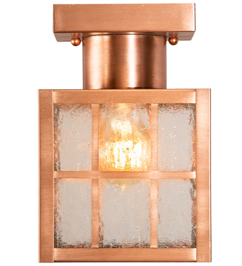 Meyda Lighting Hudson Welcome 9" Natural Copper Welcome Lantern Flush Mount Light With Clear Seeded Shade Glass