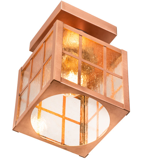 Meyda Lighting Hudson Welcome 9" Natural Copper Welcome Lantern Flush Mount Light With Clear Seeded Shade Glass