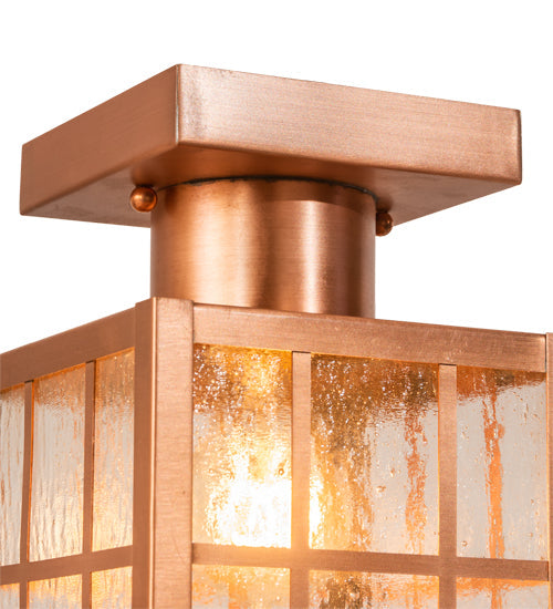 Meyda Lighting Hudson Welcome 9" Natural Copper Welcome Lantern Flush Mount Light With Clear Seeded Shade Glass