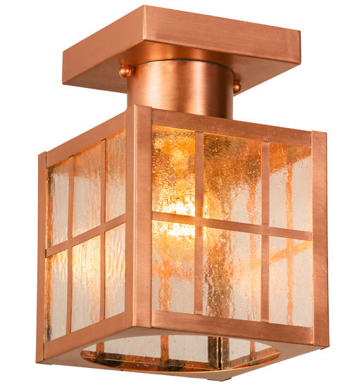 Meyda Lighting Hudson Welcome 9" Natural Copper Welcome Lantern Flush Mount Light With Clear Seeded Shade Glass