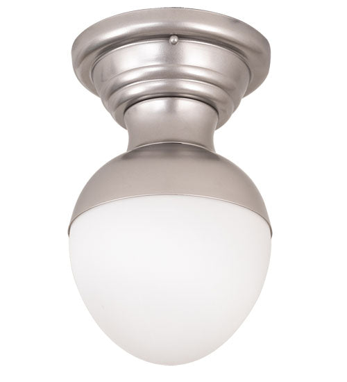 Meyda Lighting Huevo 248999 9" Nickel Flush Mount Light With White Opal Shade Glass