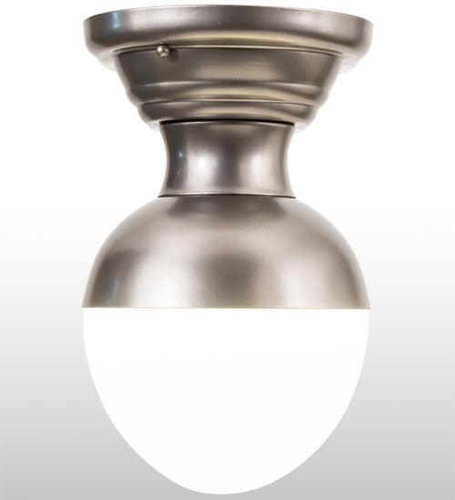 Meyda Lighting Huevo 248999 9" Nickel Flush Mount Light With White Opal Shade Glass