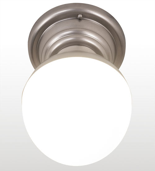 Meyda Lighting Huevo 248999 9" Nickel Flush Mount Light With White Opal Shade Glass