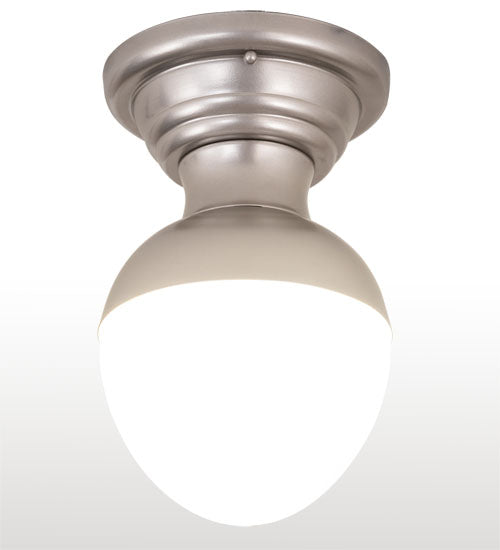 Meyda Lighting Huevo 248999 9" Nickel Flush Mount Light With White Opal Shade Glass