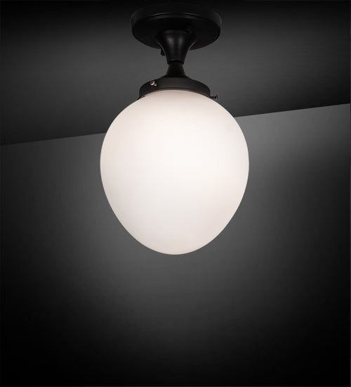 Meyda Lighting Huevo 8" Oil Ribbed Bronze Flush Mount Light With White Shade Glass