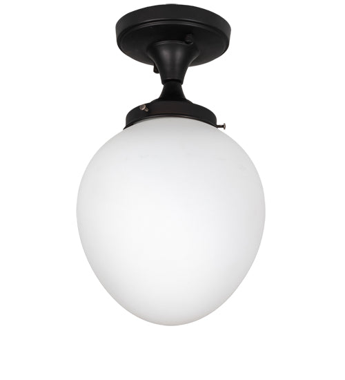 Meyda Lighting Huevo 8" Oil Ribbed Bronze Flush Mount Light With White Shade Glass