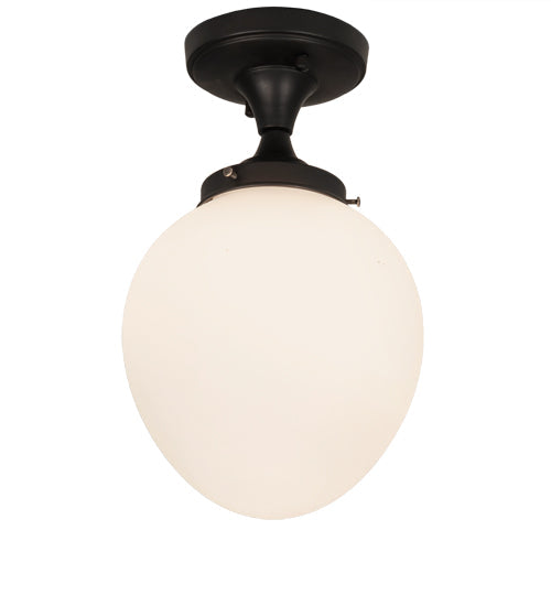 Meyda Lighting Huevo 8" Oil Ribbed Bronze Flush Mount Light With White Shade Glass