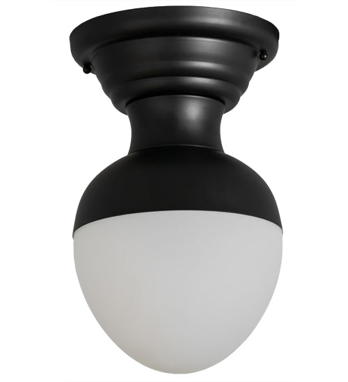 Meyda Lighting Huevo 9" LED Black Flush Mount Light With White Shade Glass