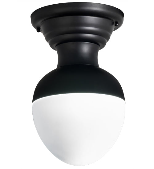 Meyda Lighting Huevo 9" LED Black Flush Mount Light With White Shade Glass