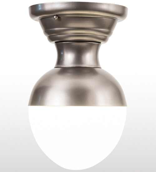 Meyda Lighting Huevo 9" Nickel Flush Mount Light With White Opal Shade Glass
