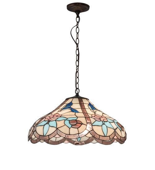 Meyda Lighting Hummingbird 20" 3-Light Mahogany Bronze Pendant Light With Multi-Colored Shade Glass