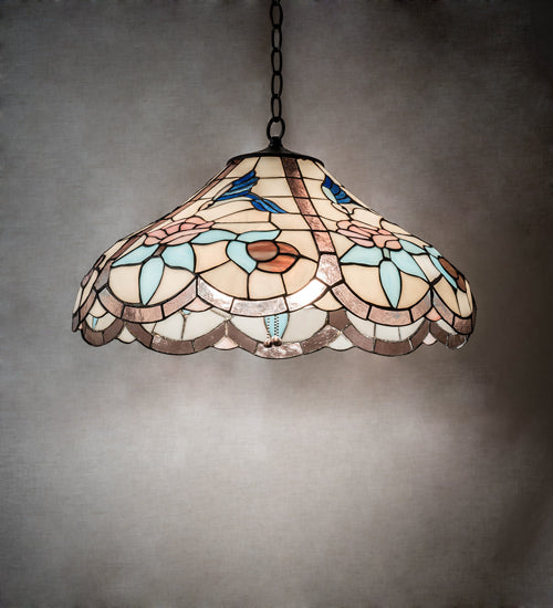 Meyda Lighting Hummingbird 20" 3-Light Mahogany Bronze Pendant Light With Multi-Colored Shade Glass